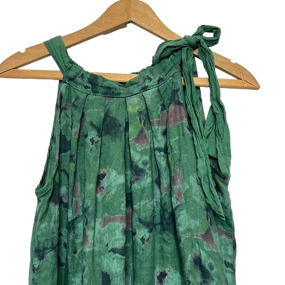 Bellambia 100% Pure Linen Green Floral Halter A-Line Dress Medium - Picture 4 of 11